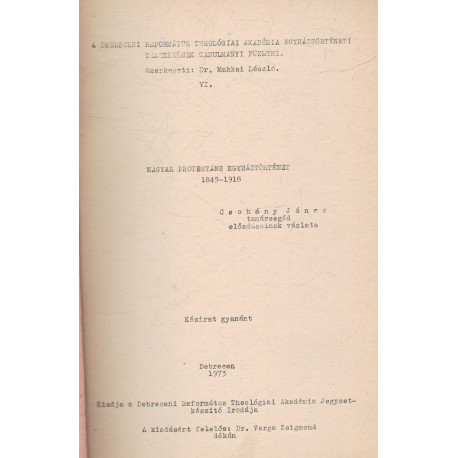 Magyar protestáns egyháztörténet 1849-1918