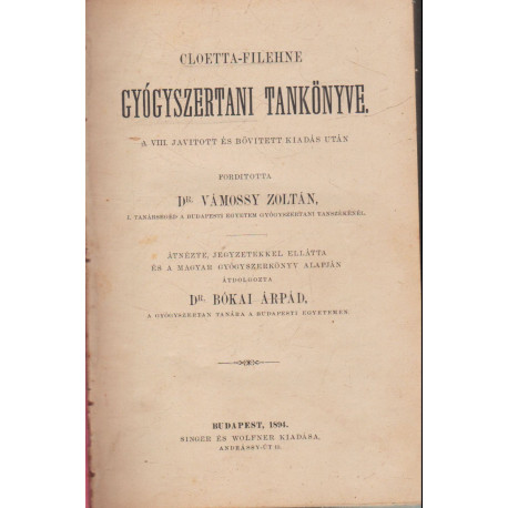 Cloetta-Filehne gyógyszertani tankönyve
