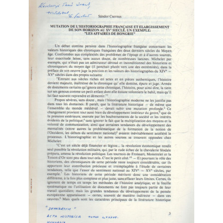 Mutation de L'Historiographie Francaise et Elargissement de Son Horizon AU XV Siecle (dedikált)