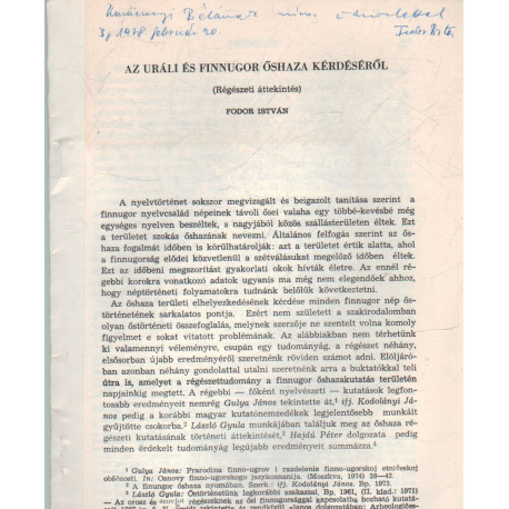 Az uráli és finnugor őshaza kérdéséről (dedikált)