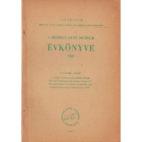 A Herman Ottó Múzeum évkönyve VIII. (separatum)