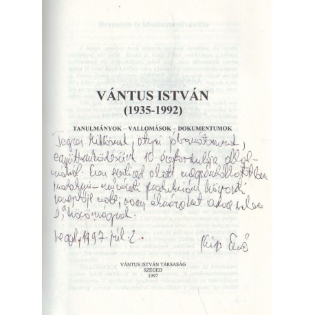 Vántus István (1935-1992) Dedikált