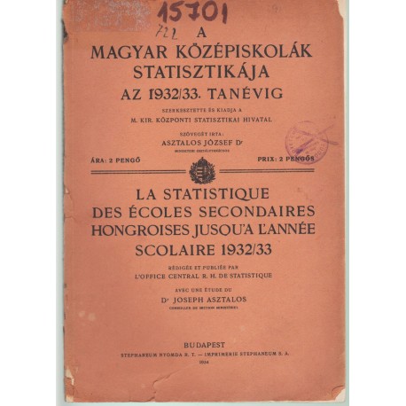 A magyar középsikolák statisztikája az 1932/33. tanévig