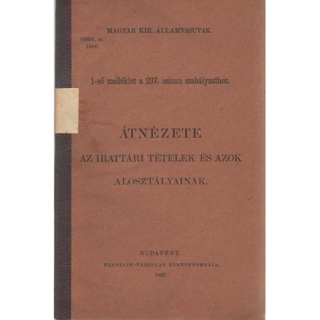 1-ső melléklet a 237. számu szabályzathoz - Átnézete az irattári tételek és azok alosztályainak