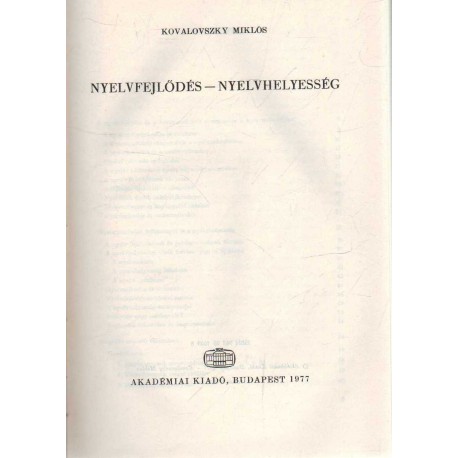 Nyelvfejlődés - nyelvhelyesség