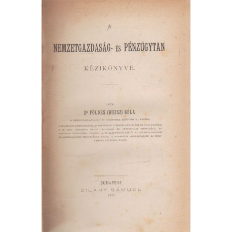 A nemzetgazdaság- és pénzügytan kézikönyve (1881)