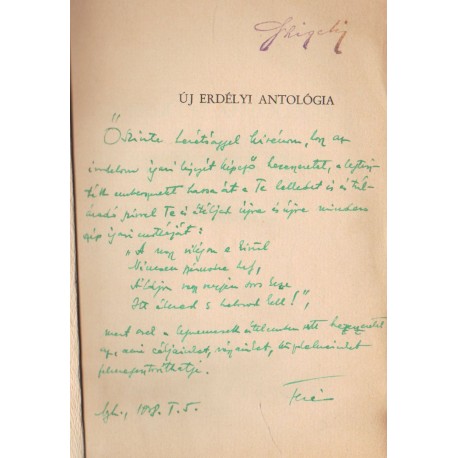 Új Erdélyi antológia (Szemlér Ferenc által dedikálva)