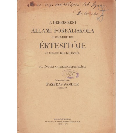 A Debreceni Kollégium Felsőokttási Intézet Évkönyve 1915-1916