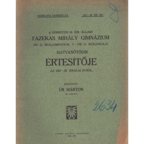 A Debreceni Fazekas Mihály Gimnázium Évkönyve 1940-41