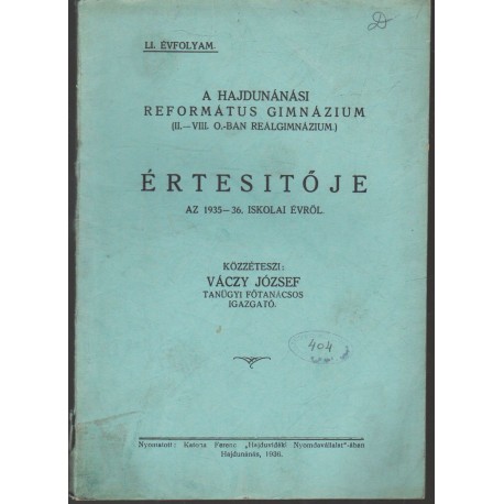 Hajdúnánási Református Gimnázium értesítője 1935-1936