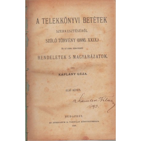 A telekkönyvi betétek szerkesztéséről szóló törvény (1886. XXIX.)