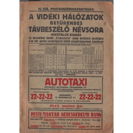 A vidéki hálózatok betűrendes távbeszélő névsora