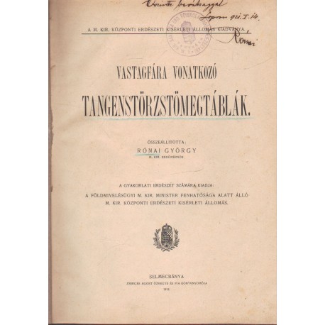 Vastagfára vonatkozó tangenstörzstömegtáblák (dedikált)