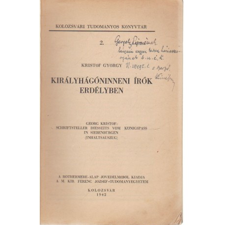 Királyhágóninneni írók Erdélyben (dedikált)