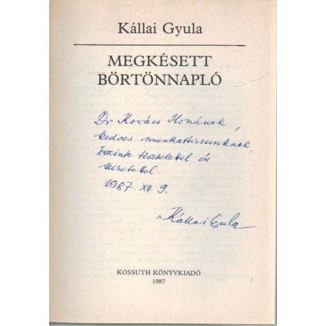 Megkésett börtönnapló (dedikált)