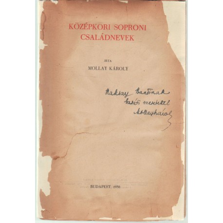 Középkori soproni családnevek (dedikált)