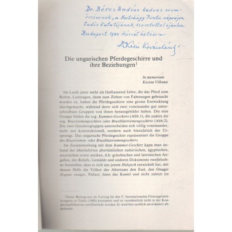 Die ungarischen Pferdegeschirre und ihre Beziehungen (dedikált)