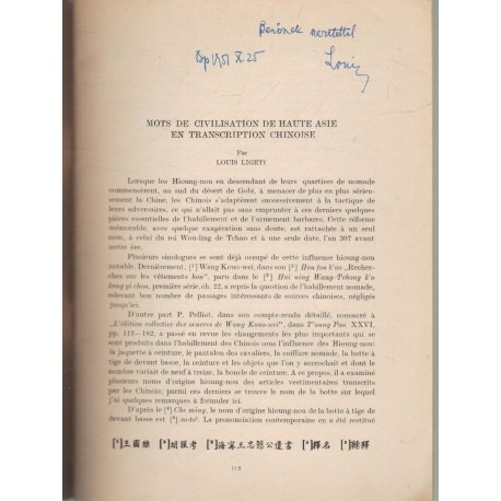 Mots de civilisation de haute asie en transcription chinoise (dedikált)