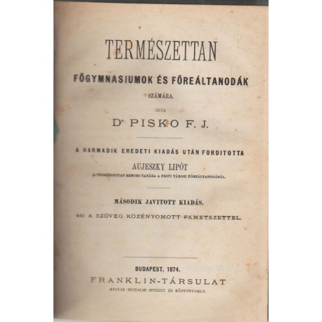 Természettan főgymnasiumok és főreáltanodák számára