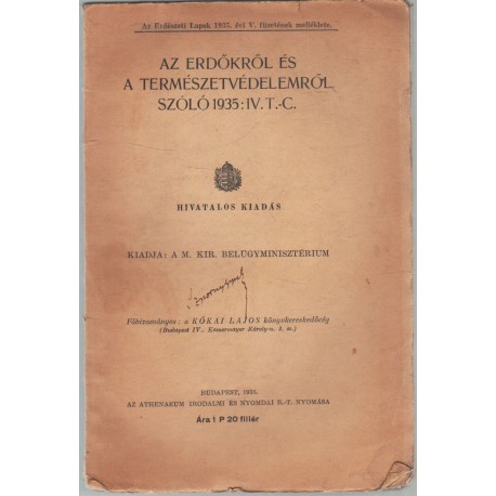 Az erdőkről és a természetvédelemről szóló 1935: IV. T.-C.