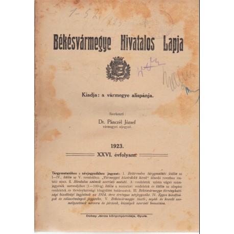 Békésvármegye Hivatalos Lapja XXVI. évf.
