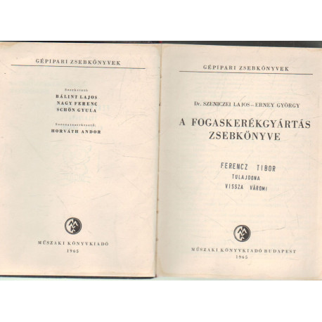 A fogaskerékgyártás zsebkönyve